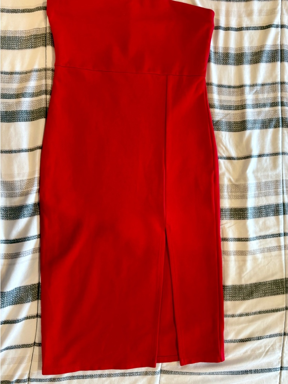 Forever 21 Red Strapless Pencil Skirt with Front Slit